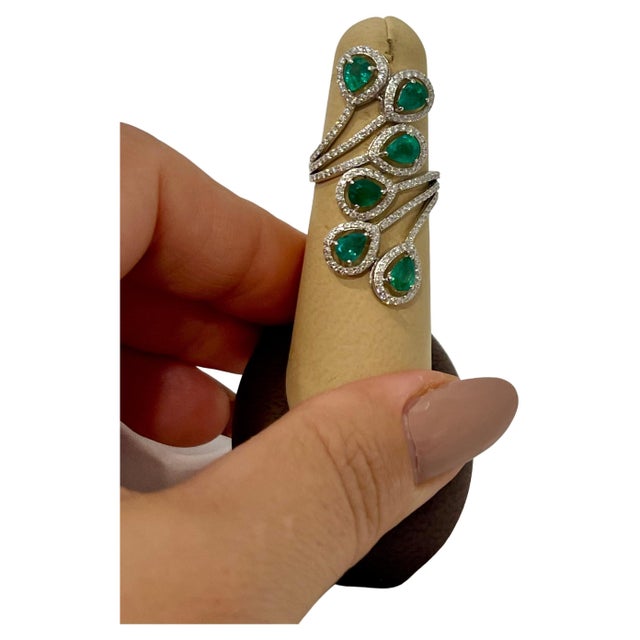 3 Ct Natural Zambian Emeralds and 1.2 Ct Diamond Ring in 14 karat White Gold For Sale - Image 16 of 18