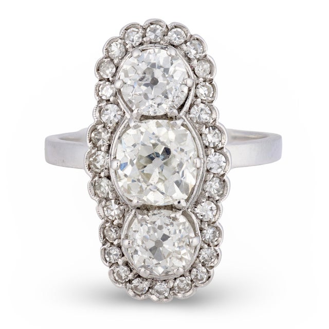 Art Deco 1930s Art Deco Old Cut Diamond Platinum Navette Ring, Size 6.5 For Sale - Image 3 of 6