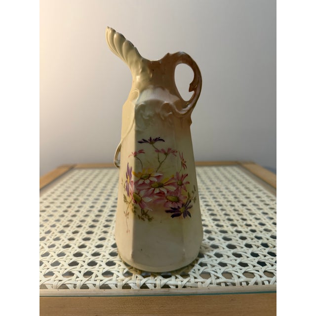Hand-Painted Porcelain Ewer With Floral Motifs and Gold Gilding For Sale - Image 4 of 5