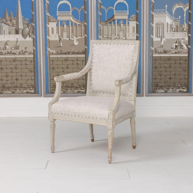French 18th Century German Louis XVI Period Beech Wood Armchair in Original Paint For Sale - Image 3 of 12