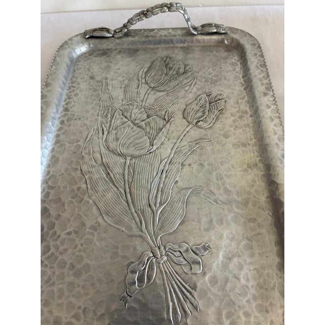 Vintage Rodney Kent Hand Wrought Hammered Aluminum Tulip Tray With Handle For Sale In Oklahoma City - Image 6 of 11