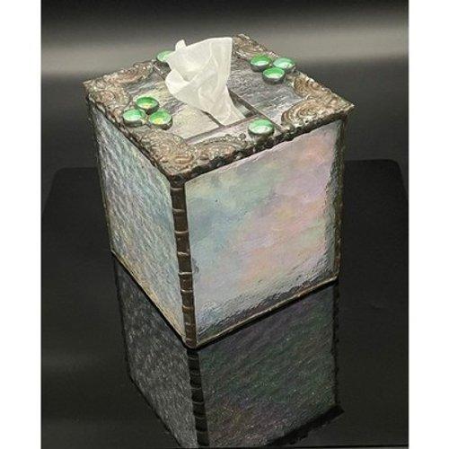 Vintage Handmade Iridescent Stained Glass Tissue Box Cover Art Glass Decor For Sale - Image 11 of 15
