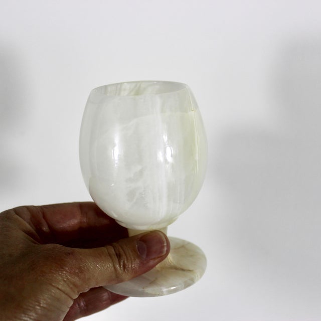 1970s Italian Onyx Marble Cups, Goblets or Chalices, White Stone, Small Wine Cordial - Set of 6 For Sale - Image 6 of 12
