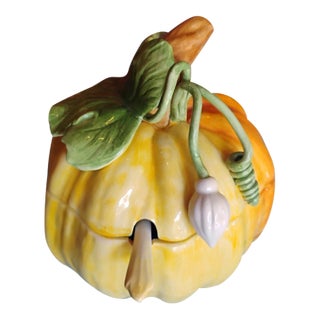Vintage Ceramic Pumpkin Tureen With Ladle For Sale