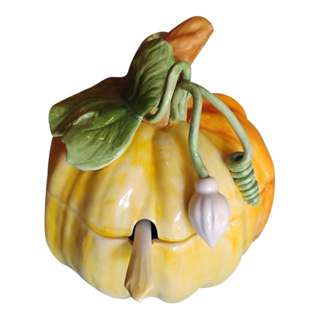Vintage Ceramic Pumpkin Tureen With Ladle For Sale
