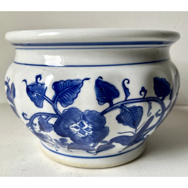 Blue Chinoiserie Blue & White Porcelain 8" Cachepots-a Pair For Sale - Image 8 of 10