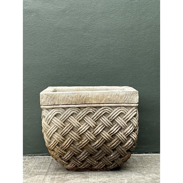 Vintage Basketweave Stone Planter For Sale - Image 12 of 15