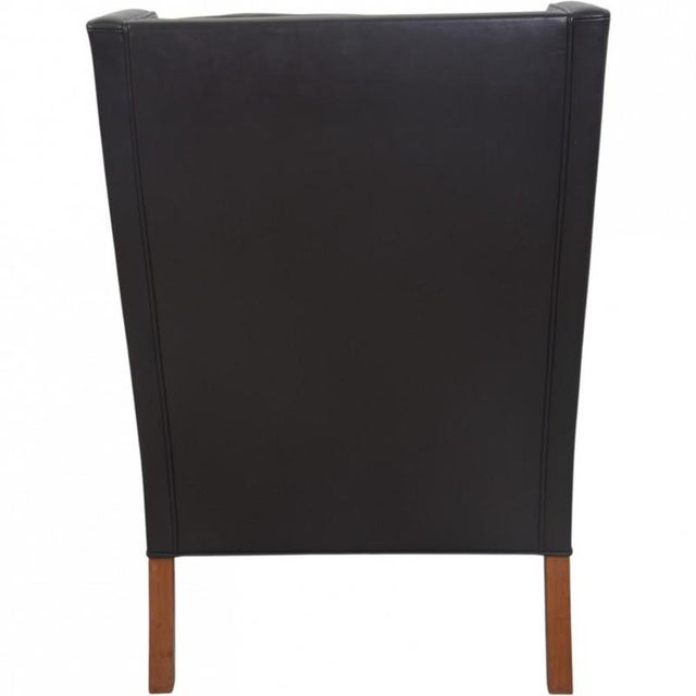 Black Set of Wing Chair with Ottoman in Black Leather by Børge Mogensen, 1990s For Sale - Image 8 of 18