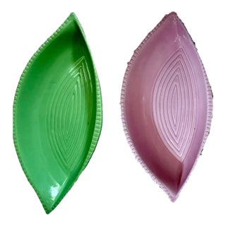 1950’s Vintage Mid-Century California Pottery Leaf-Shaped Plates - Set of 2 For Sale