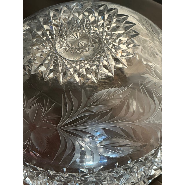 Vintage American Brilliant Cut Glass Crystal Bowl With Sawtooth Rim For Sale - Image 4 of 12