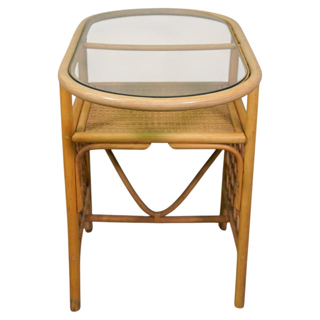 Vintage Coastal Rattan Bistro Table & Chairs Set, New Tropical Fabric, 1970s For Sale - Image 11 of 13