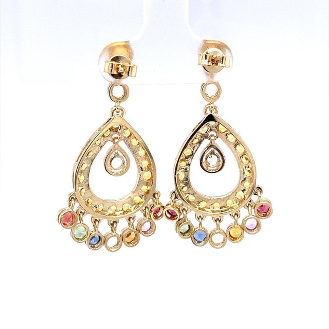 2020s Sapphire 14 Karat Yellow Gold Chandelier Earrings - 2 Pieces For Sale - Image 5 of 8