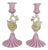 Pair of Italian Murano Glass Swan Candlesticks Candle Holders Pink & White Latticino Venetian For Sale