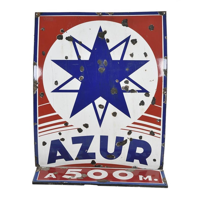 Azure Enamelled Petrol Station Plate For Sale - Image 6 of 6
