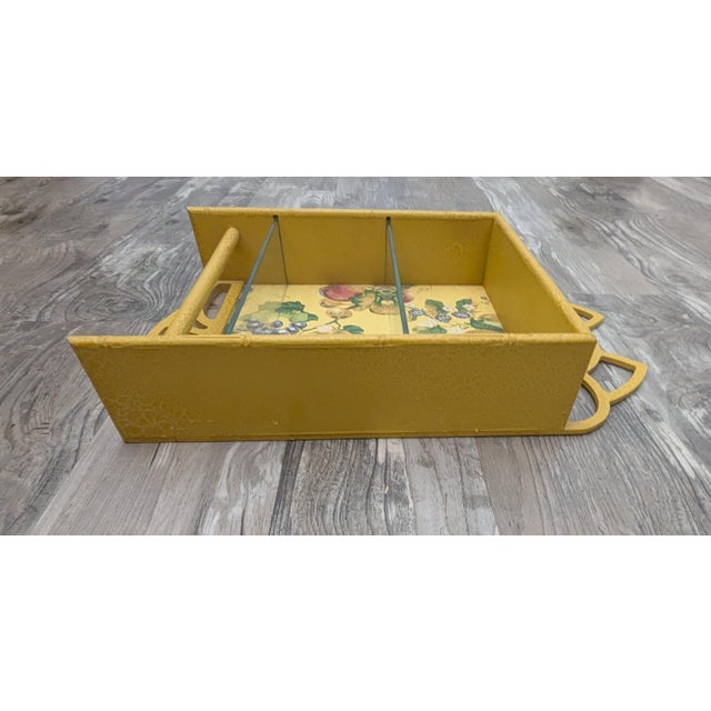 Wood Wall Display Vintage 1950's Yellow Floral Bathroom Kitchen Towel Holder For Sale - Image 7 of 9