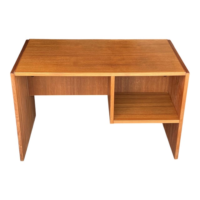 Wood 1970s -Century Danish Modern Teak Writing Desk With Open Shelf For Sale - Image 7 of 15