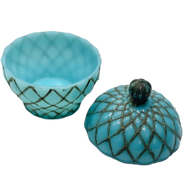 1920s French Blue Opaline Covered Candy Dish For Sale - Image 5 of 5