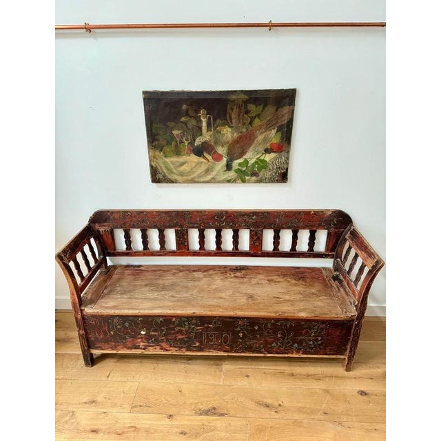 Norwegian Marriage Hand Painted Bench For Sale - Image 6 of 10