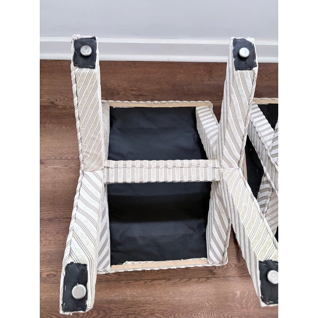 Textile Pair of Upholstered X Leg Benches For Sale - Image 7 of 14