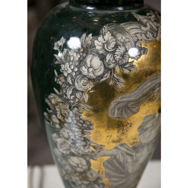 Glass Classical Design Reverse Glass Lamps - Pair For Sale - Image 7 of 8