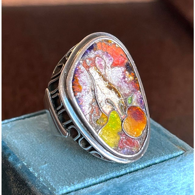 1910s 1910s Enamel Still Life Silver Ring Size 7.5 For Sale - Image 5 of 11