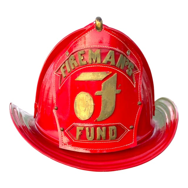 Vintage Cairns & Bro. Metal & Leather Firefighter's Helmet 350 Senator "Fireman's Fund" For Sale