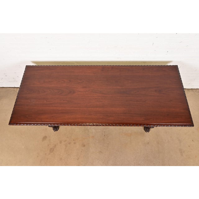 Late 19th Century R. J. Horner Style Antique Italian Renaissance Carved Walnut Desk or Library Table With Lion Paw Feet, Circa 1890s For Sale - Image 5 of 11