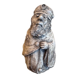 Vintage Signed Charles Bragg Plaster Sculpture - Satirical Cleric or Rabbi Figurine For Sale