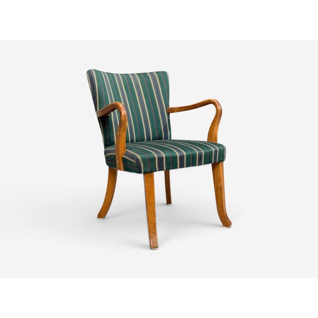 Alfred Christensen Style, Scandinavian Mid-Century Modern, Armchair, Bentwood, Fabric, Sweden, 1960s A bentwood armchair...