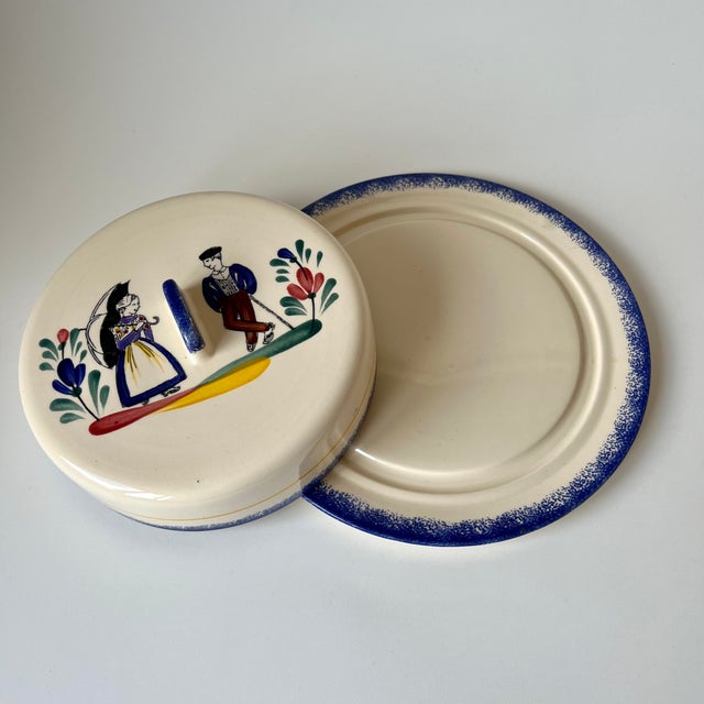 Vintage Hand-Painted Faience Butter Dish from St-Jean De Monts, 1950s For Sale - Image 6 of 9