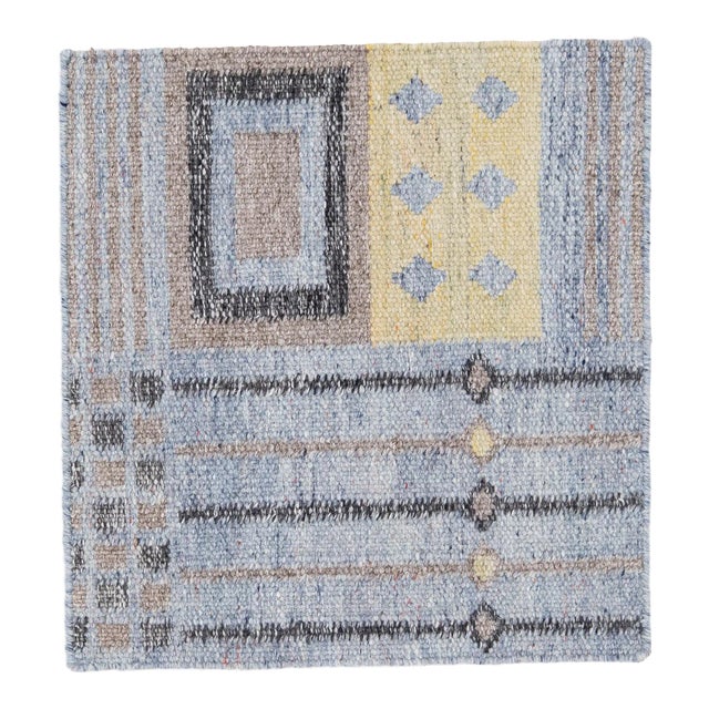 Modern Swedish Style Handwoven Blue Custom Wool Rug For Sale