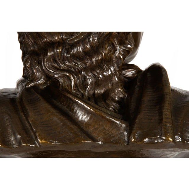 French Antique Bronze Sculpture “Bust of Voltaire” After Jean-Antoine Houdon For Sale - Image 17 of 18