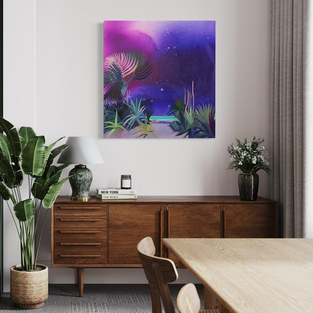 "Playa Maya" by Javiera Da Fonseca Ilić, Mexico Tropical Beach, Palm Trees Caribbean Coastline, Colorful Jungle Landscape, Original Oil Painting For Sale In Monterey, CA - Image 6 of 10