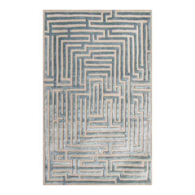 Anatolia Hand-Tufted Maze Rug, Sky Blue, 9x12 For Sale