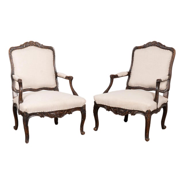 Pair of Late 19th Century Swedish Carved Walnut Armchairs For Sale