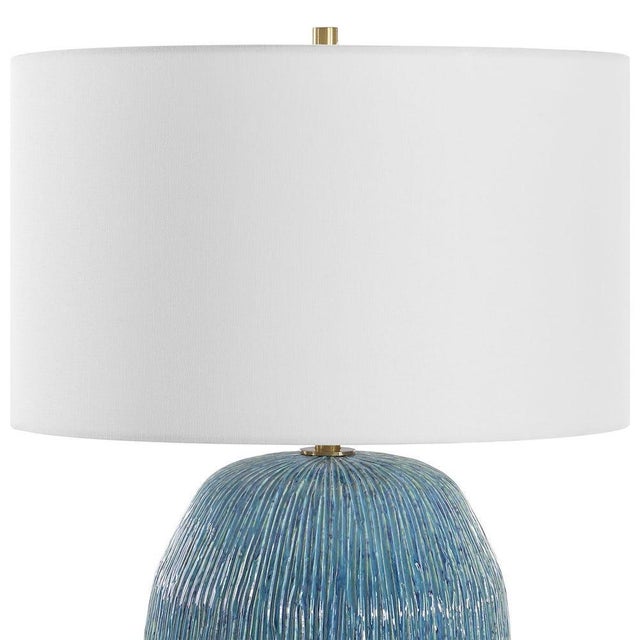 Organic Modern Ocean Blue Wave Ceramic Table Lamp For Sale - Image 4 of 5