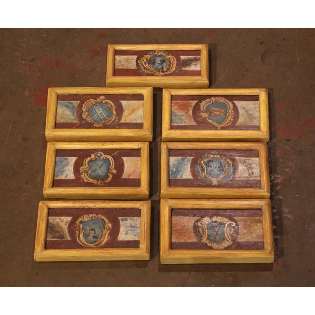 Mid-19th Century Italian Framed Hand Painted Wooden Wall Decors - Set of Seven For Sale - Image 9 of 9