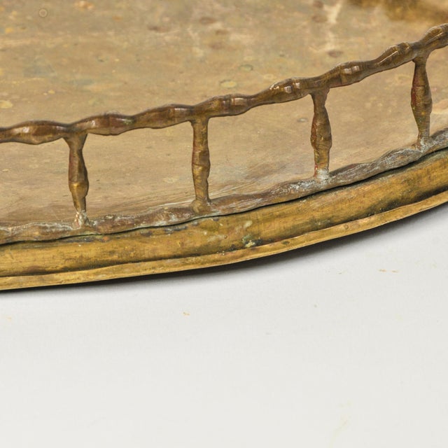 Brass Large Vintage Brass Oval Bamboo Tray With Handles Decorative Serving Tray For Sale - Image 8 of 11