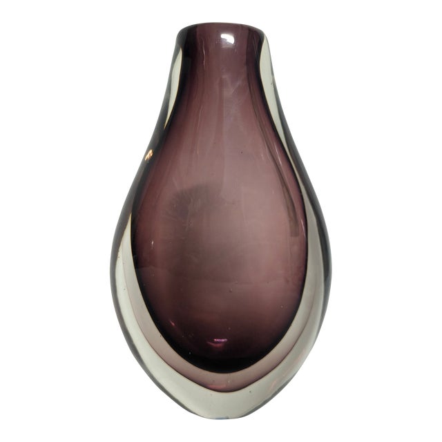 Murano Sommerso Style Art Glass Vase - Eggplant Hue For Sale