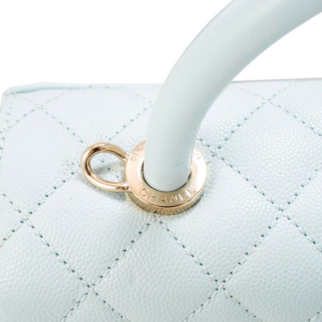 Chanel Coco Handle Medium Flap Caviar Leather Light Blue Gold-Tone Hardware Bag For Sale - Image 14 of 15