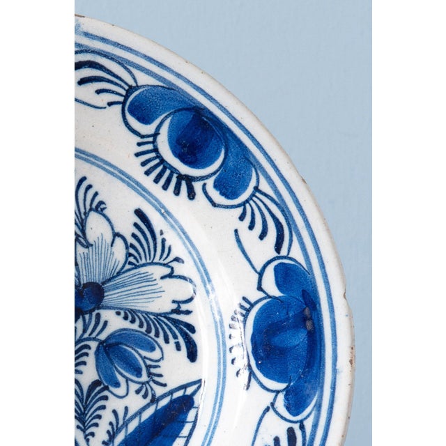 Dutch Delft Blue & White Floral Plates, 1700s, Set of 3 For Sale - Image 6 of 14