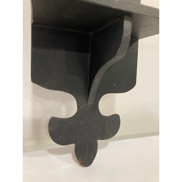 Early 20th Century Antique Folk Art Carved Wood Wall Shelf With Black Paint For Sale - Image 5 of 8