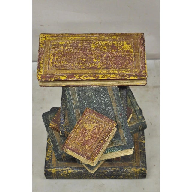 Glass Vintage Regency Style Figural Faux Stacked Book Form Round Glass Top Side Table For Sale - Image 7 of 11