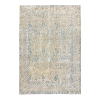 Antique Rare Tabriz Rug 7x10 | Faded Ivory With Delicate Blue Floral Motifs For Sale
