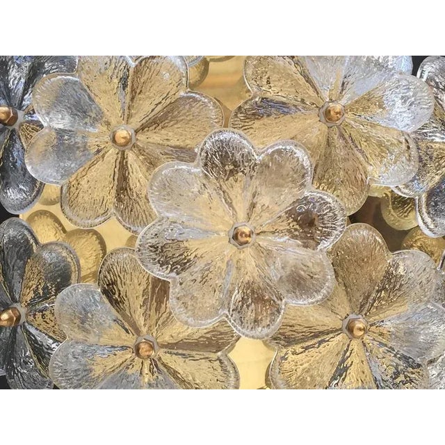 1960s Vintage Small Ernst Palme Brass and Floral Glass Flush Mount Sconce\ For Sale - Image 5 of 8