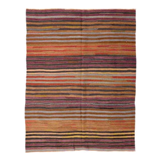 Striped Vintage Decorative Kilim Rug - 5`2" X 6`10" For Sale