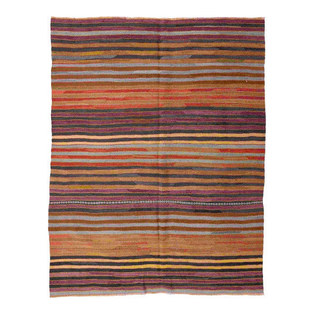Striped Vintage Decorative Kilim Rug - 5`2" X 6`10" For Sale