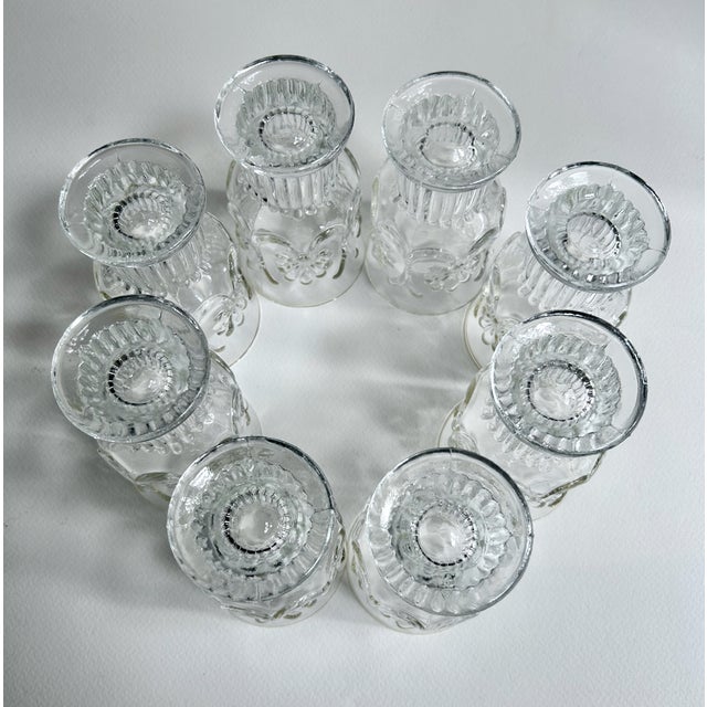 Vintage Set of Pilgrim Glass Corp. Adams Clear 8 Pedestal Glasses & Pitcher For Sale - Image 13 of 18