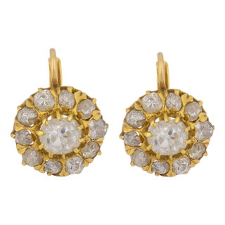 19th Century Pair of Victorian Old Mine Cut Diamond 18k Yellow Gold Cluster Earrings For Sale