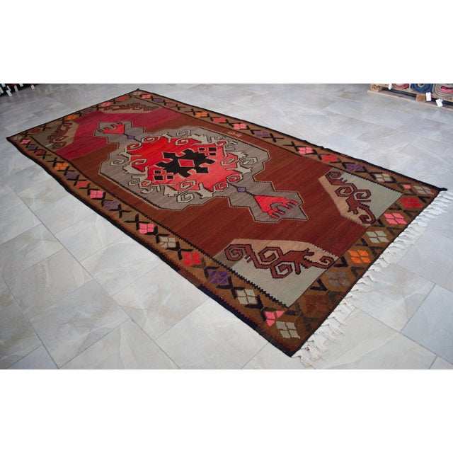 Vintage Turkish Kilim Runner Rug Hand Woven Wool Large Runner Rug - 5'10" X 11'7" For Sale - Image 17 of 17